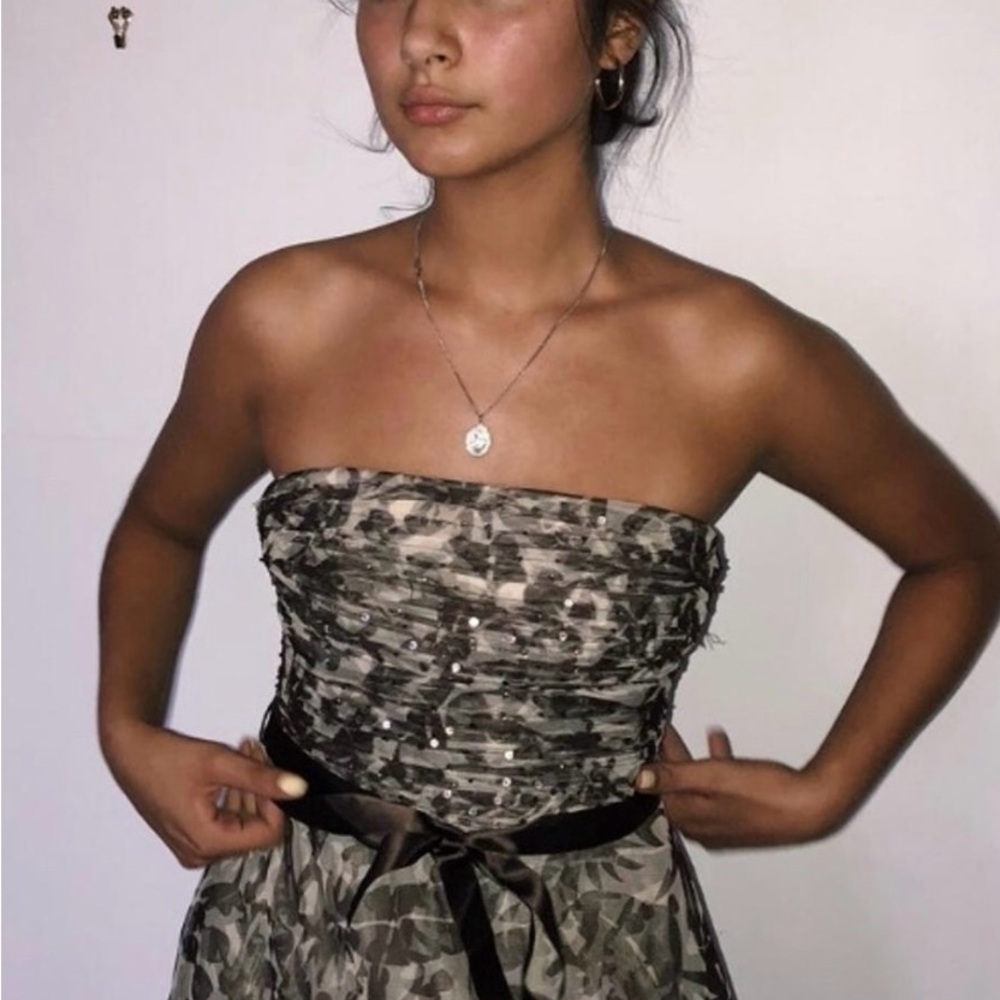 Elegant Strapless leaf Print Dress